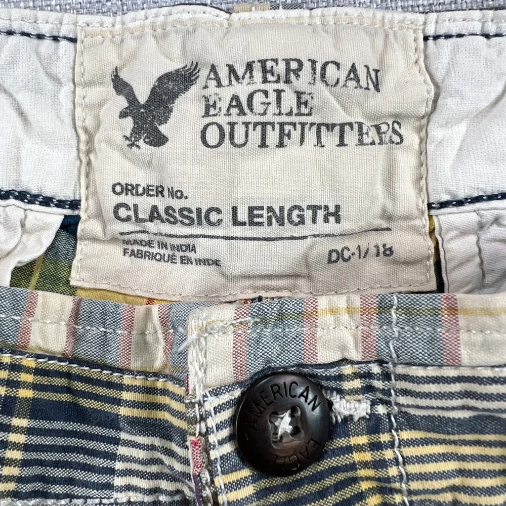 American Eagle Indian Madras‎ Patchwork Plaid Shorts Classic Length Mens 34x10